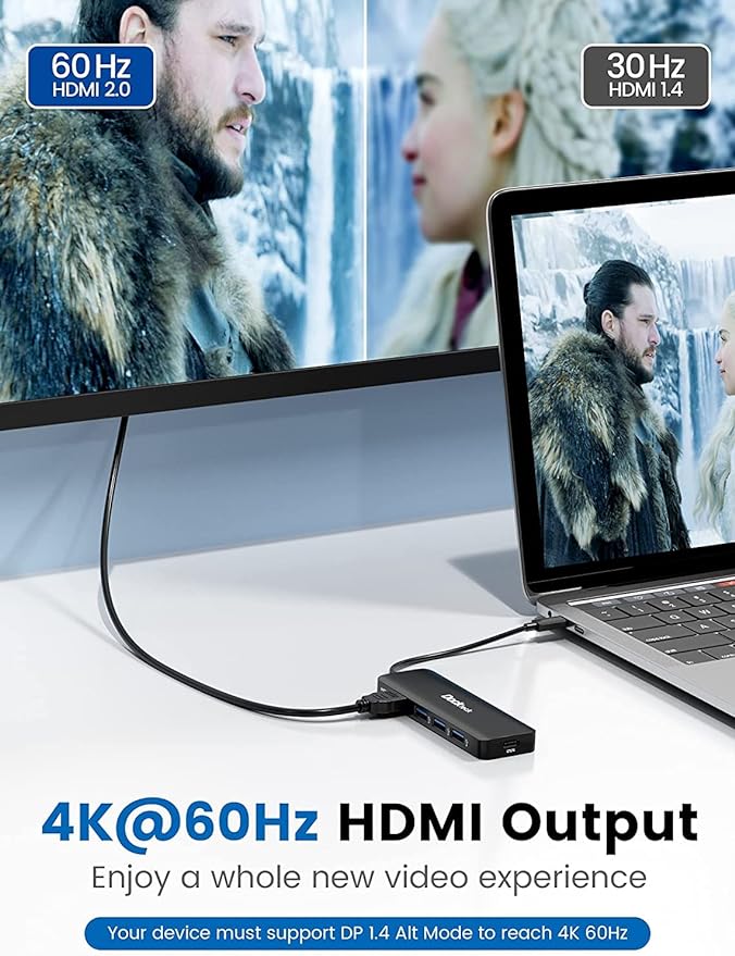 USB C HUB 4K 60Hz, Dockteck USB-C Multiport Adapter 5-in-1 with 4K HDMI, 100W Power Delivery, 3 USB 3.0 Data Port for MacBook Pro/Air M1 2020, iPad Pro 2021, iPad Mini 6, Surface Pro and More