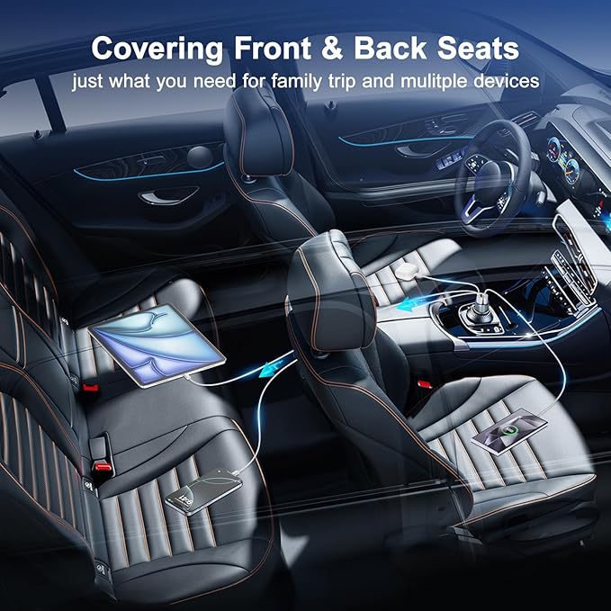 Car Phone Charger, Besgoods USB C Car Charger Adapter 4 Ports with Voltmeter PD&QC Fast Charging Cigarette Lighter USB Charger for iPhone 17 16 15 14 13 Galaxy S25 S24 A54 A16 Dashcam Car Acc, 2Pack