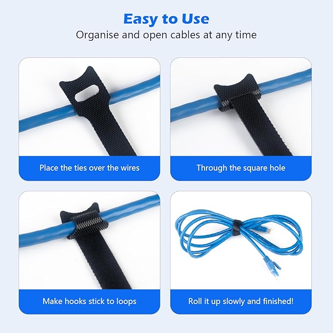 100 Reusable Cable Ties Black, Adjustable Cable Straps, Cable Tie Management, Cable Tidy for Desktop Charging Cables, Home and Office 200 * 12mm, 8in-100pcs, CS-104
