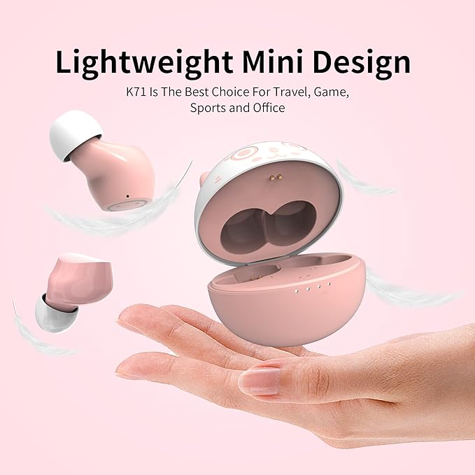 Pink Bluetooth Earbuds,Cute Cat Wireless Headphones for Girls Kids Women 36H Play Time IPX6 Waterproof Ear budsLED Display HiFi 3D Stereo Earphones for Sport Workout Travel