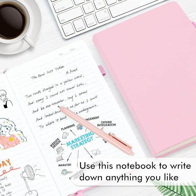 feela 24 Pack Journal Notebook Bulk for Work, Business Notebook Hardcover Lined Writing Journal with Pen Holder for Men Women Note Taking, with 24 Black Pens, 120 GSM, 5.1”x8.3”, A5, Rose Pink