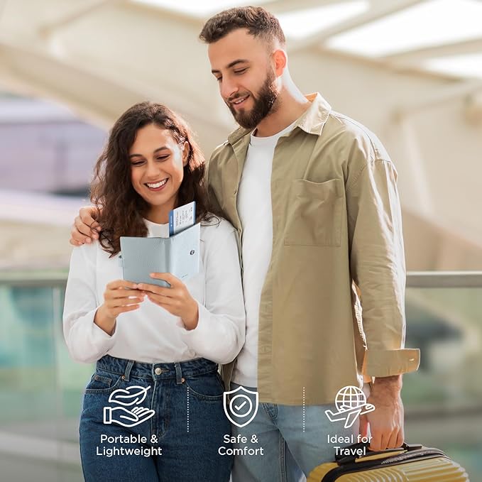 VULKIT Leather Passport Travel Wallet for 2 Passports Slim Double Passport Holder RFID Blocking with ID Window for Women or Men