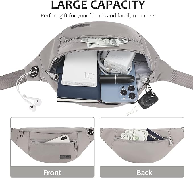 MAXTOP Large Crossbody Fanny Pack with 4-Zipper Pockets,Gifts for Enjoy Sports Festival Workout Traveling Running Casual Hands-Free Wallets Waist Pack Phone Bag Carrying All Phones