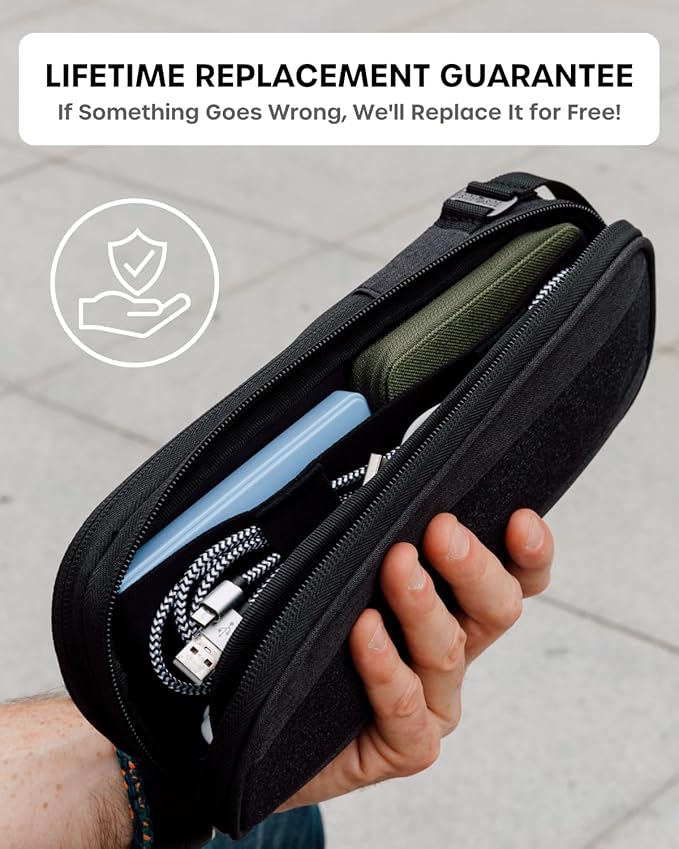 SIDE BY SIDE Electronics Organizer Travel Case for Cables, Charger, Power Bank – Tech Bag for MacBook Accessories, Adapter – Slim Cord Organizer Bag with Gift Box for Travel & Daily Use