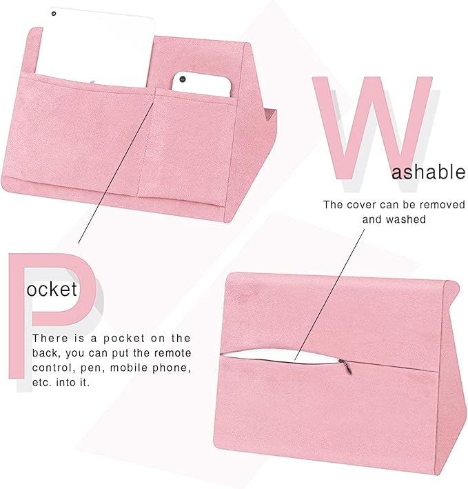 Soft Tablet Stand Pillow with Pocket,Adjustable 3 Viewing Angle,Lazy Holder for Bed Sofa,Compatible with iPads Tablets eReaders Smartphones Books Magazines (Light Pink)