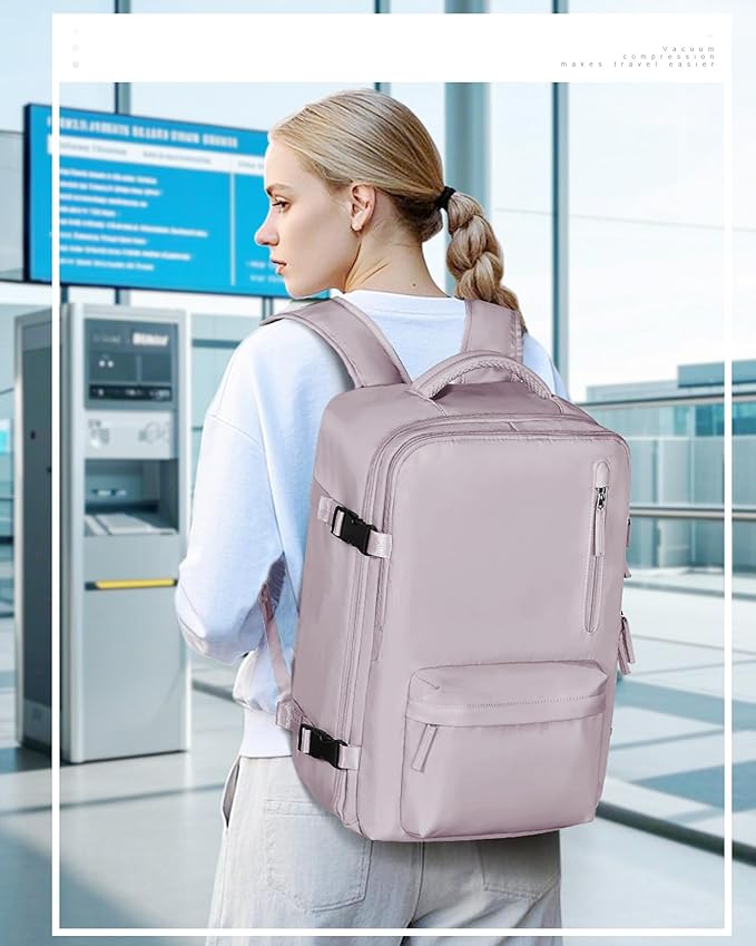 VECAVE Carry On Backpack for Women,Large Travel Backpack Flight Approved,Waterproof 14 Inch Laptop Backpack Business Work Backpacks Men Mochila De Viaje LotusPink