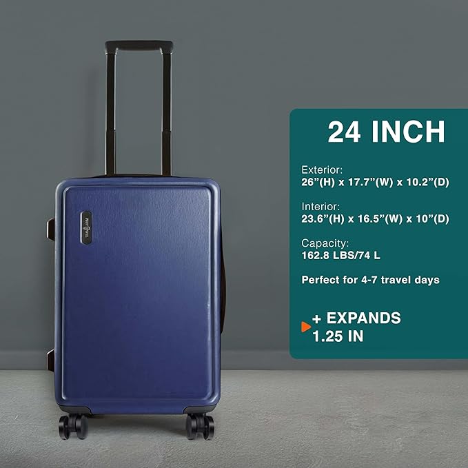 24 Inch Luggage with Spinner Wheels, Hard Shell Suitcase with TSA Locks for Luggage, Travel Large Suitcase, Expandable Hard Shell Suitcases, Navy