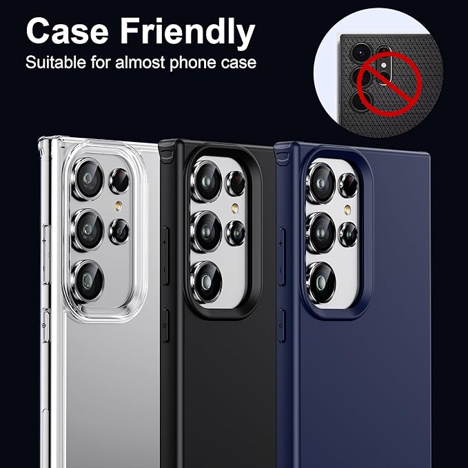 WSKEN for Samsung Galaxy S24 Ultra Camera Lens Protector, Ultra Thin Scratch Resistant 9H Tempered Glass with Aluminum Metal Circle Camera Screen Protector Cover Accessories, Silver