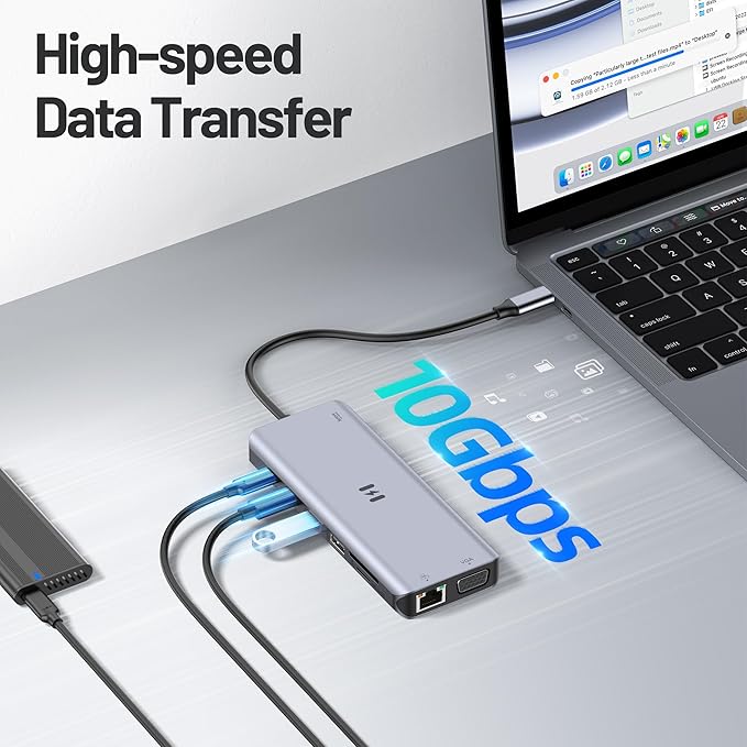 USB C Docking Station 4 Monitors,13 in 1 Laptop Docking Station 3 Monitors with Dual HDMI,8K DP,VGA,10Gbps USB A/C Data Transfer, PD Charging,USB C Hub Multiport Adapter for Windows/Mac OS Laptop