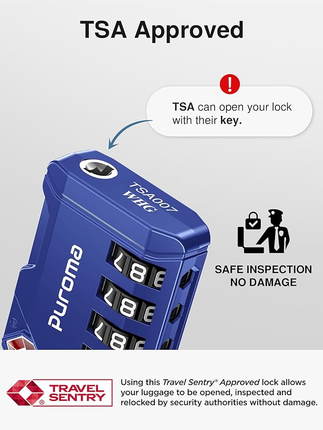 Puroma TSA Approved Luggage Locks, 2 Pack 4 Digit Resettable Travel Combination Code Lock with Zinc Alloy Body for Suitcase, Backpack, Laptop Bag, Gym Locker, Toolbox (Blue)