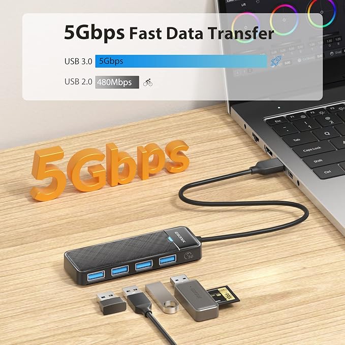 iDsonix USB 3.0 Hub 4-Port USB Splitter Ultra-Slim Multiport Extender for Desktop, Laptop, Xbox, Flash Drive, HDD, Console, Printer, PC, Keyboards, Mouse[Charging Not Supported](6ft Cable)