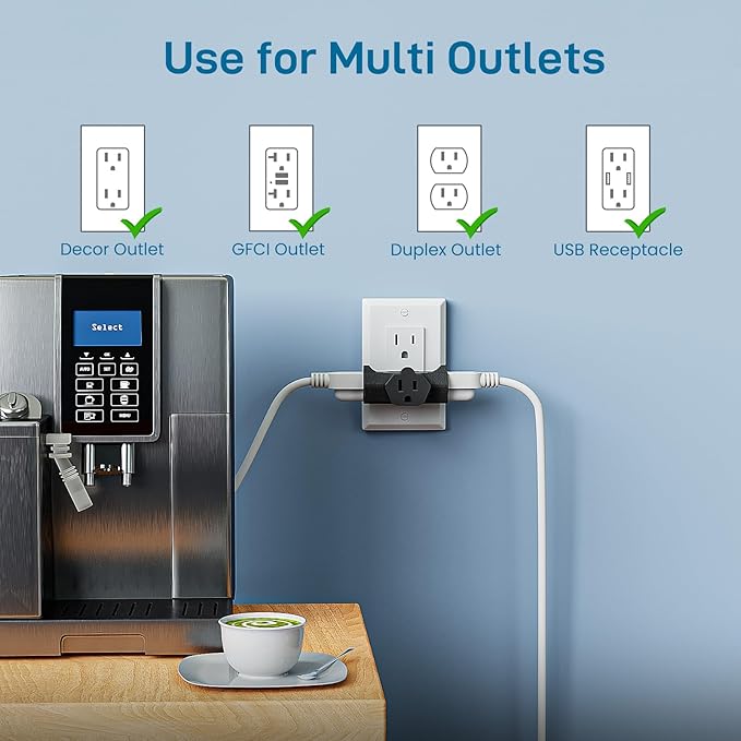 K KASONIC - 3-Outlet Grounding Adapter, [UL Listed] Plug Extender, Heavy-Duty Grounded Power Tap - 3 Pack (Black)