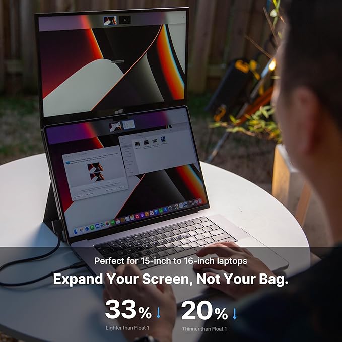 New Mobile Pixels Duex Float 2.0 Pro 2.5 K Portable Monitor, 16" Laptop Screen Extender (Built-in Kickstand), USB C/HDMI Stacked Monitor Extender with Dual Speakers, Windows, MacOS, Switch, Android