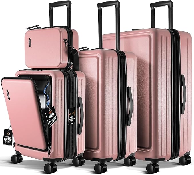Hard Shell Luggage Sets with Spinner Wheels 4 Piece, Expandable Large Suitcases with TSA Lock, Travel Large Suitcase Set, Pink Luggage Set