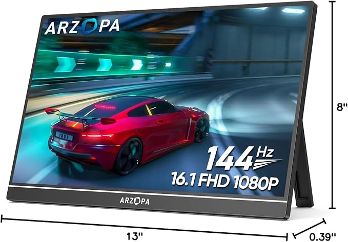 ARZOPA 16.1'' 144Hz Portable Gaming Monitor, 106% sRGB 1080P FHD Kickstand Portable Monitor with HDR, Ultra Slim, Eye Care, External Second Screen for Laptop, PC, PS5, Mac, Xbox-Z1FC Gray