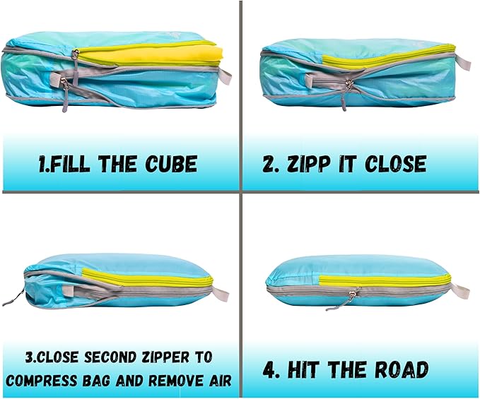 SUITEDNOMAD Ultralight Compression Packing Cubes Set, Suitcase and Backpack Travel Organizer Bags