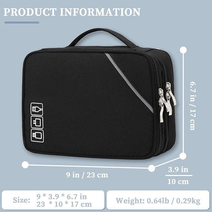 Lanola Electronic Organizer,Travel Cable Organizer Bag Pouch Electronic Accessories Carry Case Portable Double Layers Storage Bag for Cable,Cord,Charger,Phone,Earphone,Power Bank,Memory Cards - Black