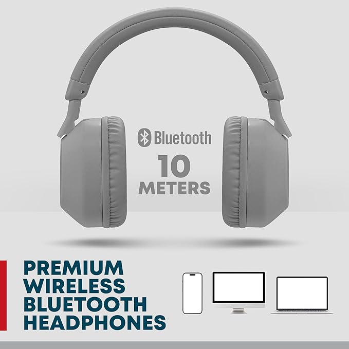 Gabba Goods Aura Premium Wireless Over-Ear Headphones, Built-in Mic, SD Card, High-Res Audio, 6H Playtime, for Travel, Home, Work TV,PC,Gaming,Cellphone (Grey)