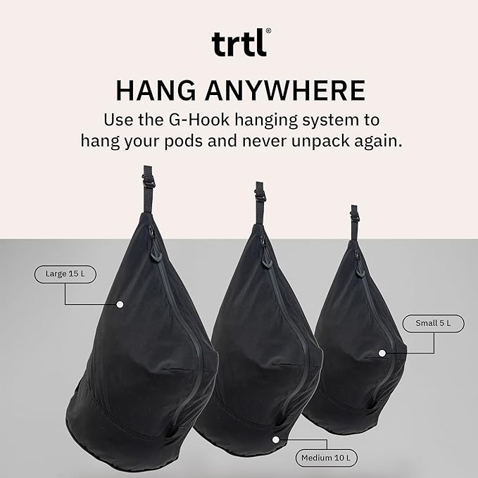 trtl Packing Pods, Black - Packing Cubes for Travel - Organizer Bags for Luggage to Maximize Space in Suitcase - Travel Packing Organizers - Includes Carry Strap - Comes with 3 Cube Sizes - 5 Pack