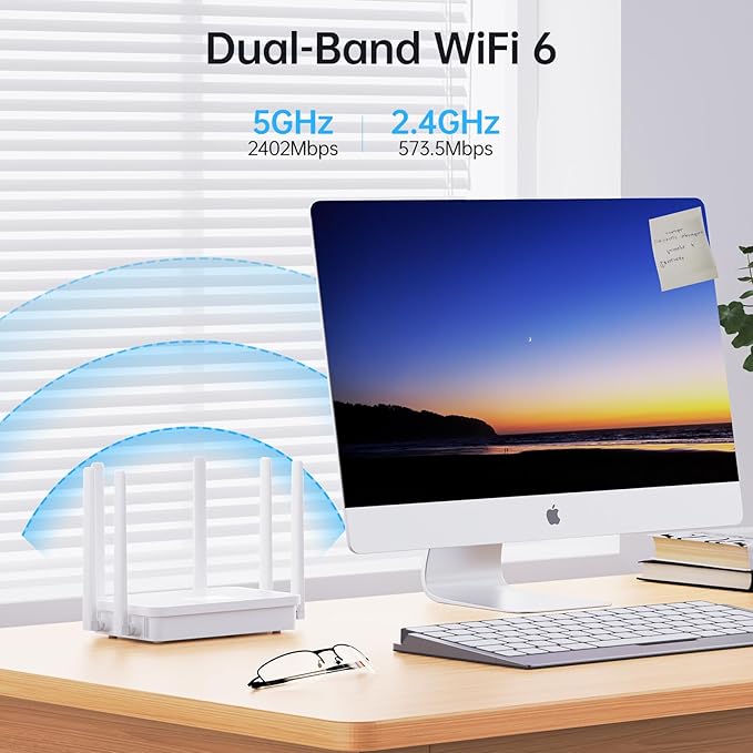 UeeVii CPE450 Wireless Bridge and WR3000K WiFi Router Kit, 5.8G 3KM Point to Point Wireless Bridge Outdoor to Shop Barn Garage Building Network Kit Solution, Outdoor WiFi Bridge(2PCS), Plug and Play