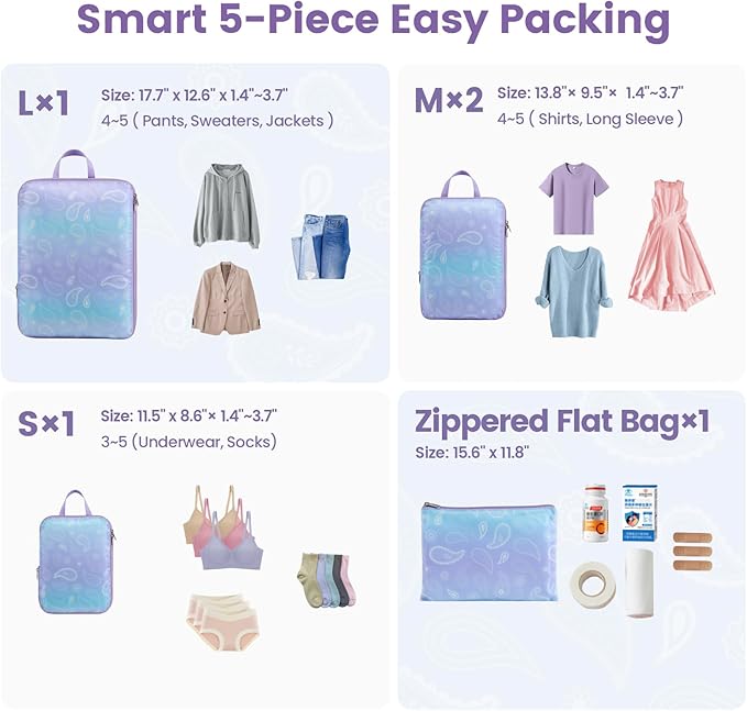 Cambond Compression Packing Cubes for Travel Women - Travel Bags Luggage Organizers Travel Essentials Compression Cubes for Travel Carry on Suitcases Organizer