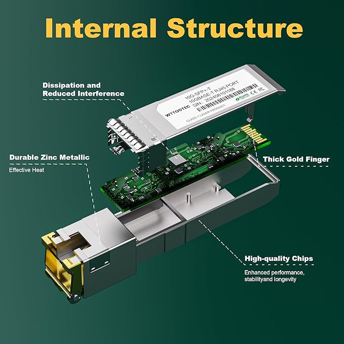 𝟴𝟬-𝗠𝗲𝘁𝗲𝗿 10Gb SFP+ to RJ-45 Module Transceiver up to 262Ft (80m), 1.25/2.5/5/10G-T Copper SFP+ CAT6a Module, Auto-Negotiation, for Cisco SFP-10G-T-S, Meraki, TP-Link, Mikrotik, Netgear and More