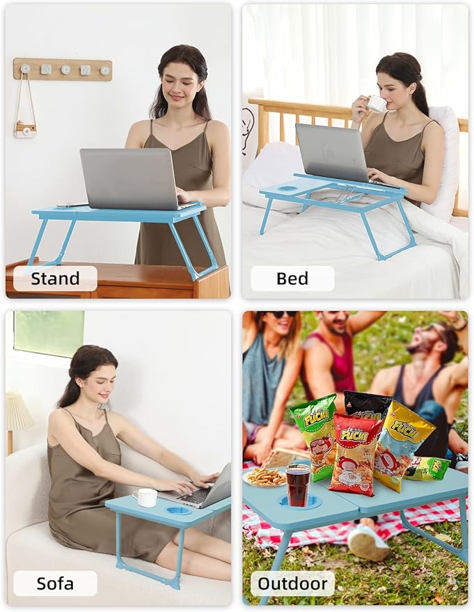 Lap Desk for Couch/Sofa/Floor, 5-Angle Adjustable Bed Desk with Foldable Legs &Cup Holder, Light Weight Bed Tray Table for Writing/Eating/Reading, Portable Laptop Stand for Adults, Kids