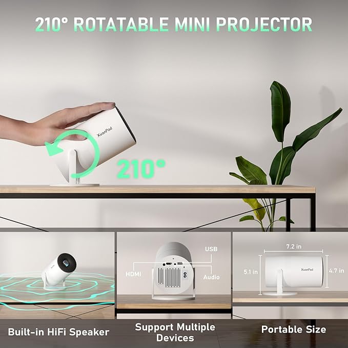 [Official Netflix & Electric Focus] Projector with WiFi and Bluetooth, XuanPad Full HD 1080P Portable Projector, 210° Rotatable Stand, Auto Keystone, Dust Removal and Heat Dissipation Design