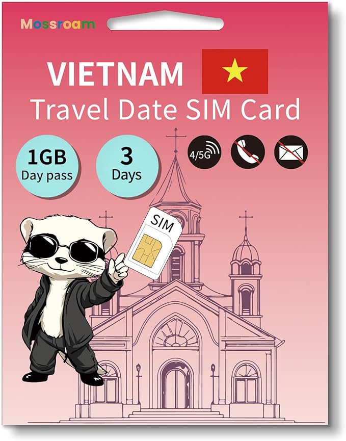 Vietnam Data SIM Card,1GB High-Speed 5G/4G LTE,for 3 Days - Prepaid, No Hidden Fees - Ideal for Tourists, Digital Nomads & Business Trips