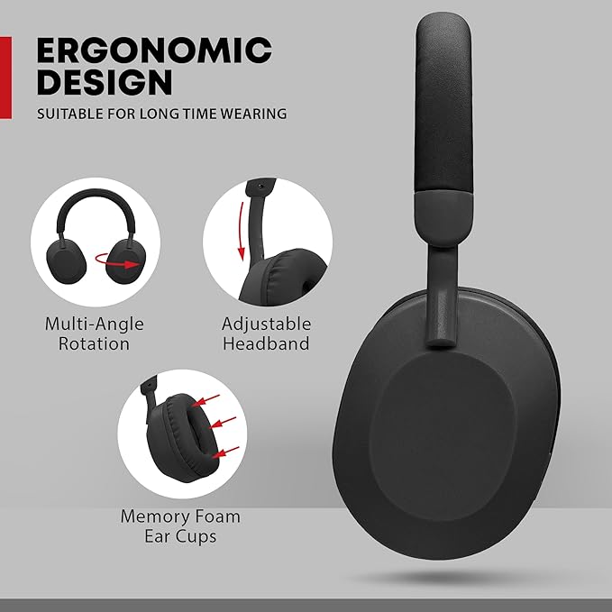 Gabba Goods Aura Premium Wireless Over-Ear Headphones, Built-in Mic, SD Card, High-Res Audio, 6H Playtime, for Travel, Home, Work TV,PC,Gaming,Cellphone (Black)