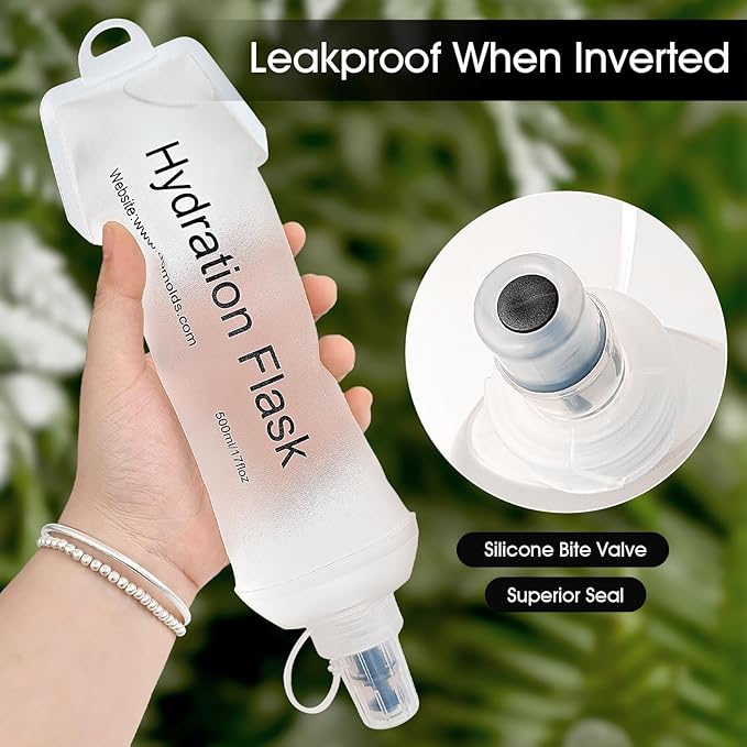 GYGYL Soft Flask, TPU Collapsible Soft Water Bottle for Hydration Pack, Running Vest, Leak-Proof Folding Water Bottle for Hiking Cycling Climbing Jogging-500ml White, 2pcs