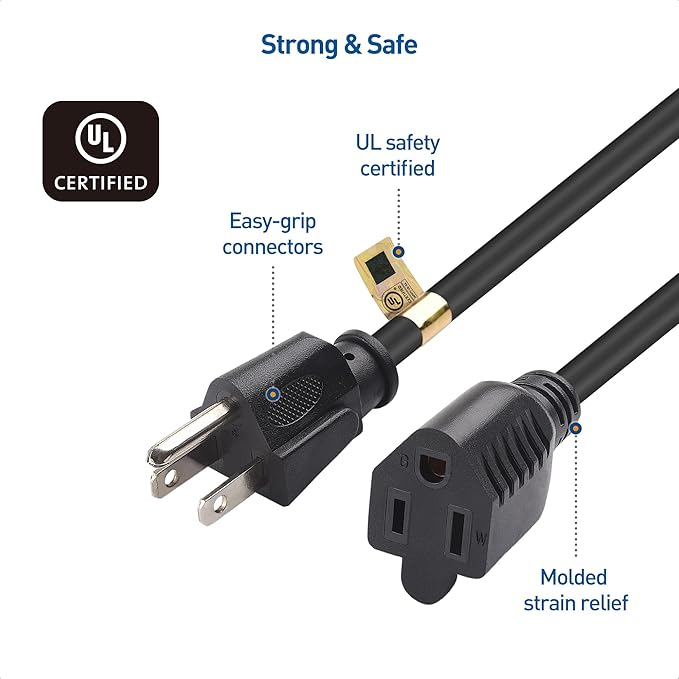 [UL Listed] Cable Matters 16 AWG Heavy Duty 13A Power Extension Cord - 25ft, 3 Prong Power Cord Extension, NEMA 5-15P to NEMA 5-15R, Black
