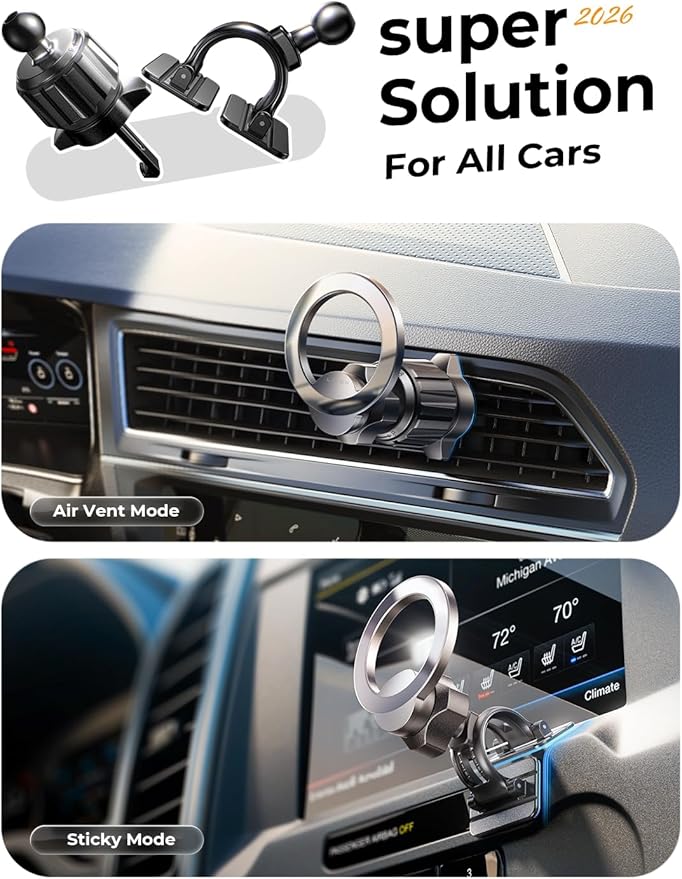 LISEN Magnetic Phone Holder for Car,MagSafe Car Mount for iPhone 17 Car Accessories for Men Women Gift RV Essentials [95% Increase Magnet] Cars Vent Phone Mount Truck Mat Fit GPS iPhone 17 Pro Max Air