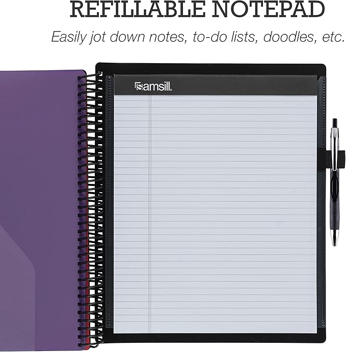 Samsill 2 Pack Deluxe 24 Pocket Spiral Project Organizer with Refillable Notepad, Customizable Front Cover, 12 Dividers with Erasable Write-On Tabs in Fashion Colors, Plastic Folders with Pockets