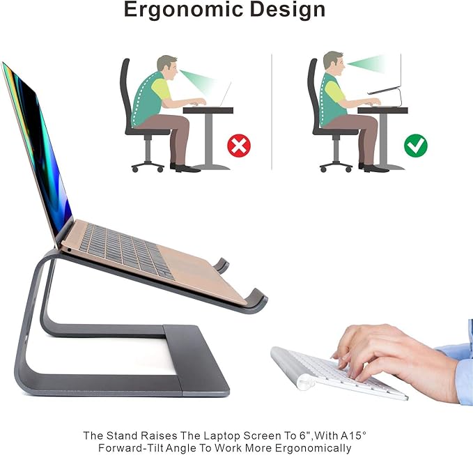 MacBook Pro/Air HP Lenovo Samsung Huawei Laptop Riser: Gray Aluminum Ergonomic Mount for 10-17.3' Laptops