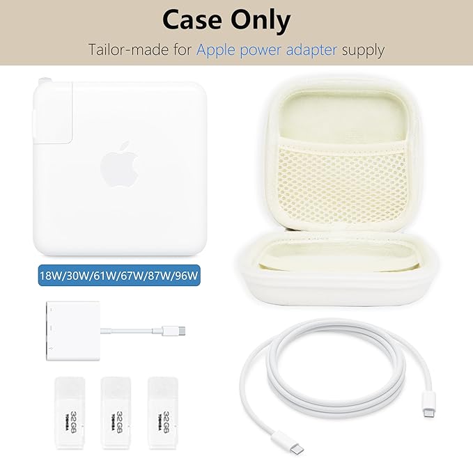 Charger Case for Macbook, Portable Tech Electronic Organizer Bag, Travel Storage Pouch for Laptop Accessories, MacBook Power Adapter, Charging Cords, USB Drives, Power Bank (White, M)