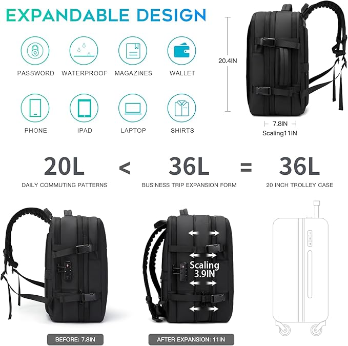 BANGE Backpack with Anti-Theft Vacuum Compression Travel Backpack,Expandable Backpacks with Pump for Airplanes