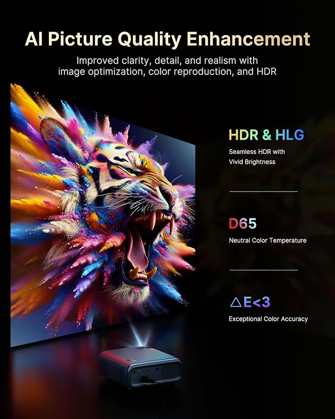 NexiGo PJ40 Ultra Outdoor Netflix Projector, Officially Licensed Netflix/YouTube/Prime Video, 800 ANSI Lumen, AI Image Enhancement, Native 1080p, 20W Speaker, 4K Support Video Projector, Auto Keystone