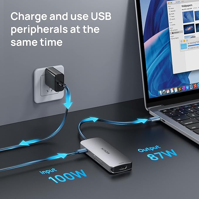 USB C Hub 4K 60Hz HDMI with 100W Power Delivery, USB-C and 2 USB-A 5Gbps Data Multiport Adapter, microSD and SD Card Reader, Dongle for MacBook Air/Pro, Dell, Lenovo, HP, Surface and More