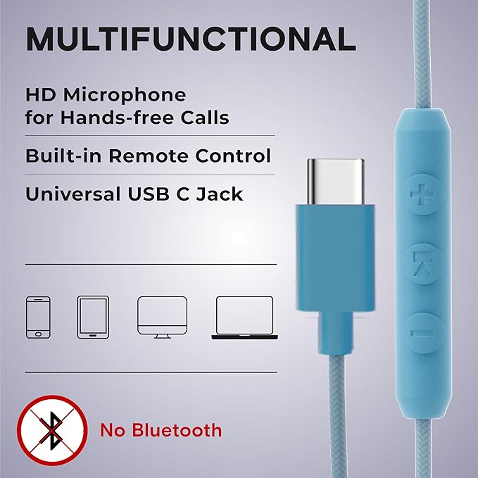 ARTIX CL750 USB C Wired Headphones with Mic & Volume Control Noise Isolating for iPhone 15-17, Samsung Computer Earphones Wired, On-Ear with Wire, Plug in and Play