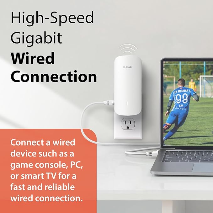 D-Link E30 AX3000 Mesh WiFi 6 Range Extender, Universal Compatibility, Gigabit Ethernet Port, Covers up to 2800 sq. ft, Whole Home Internet Signal Booster