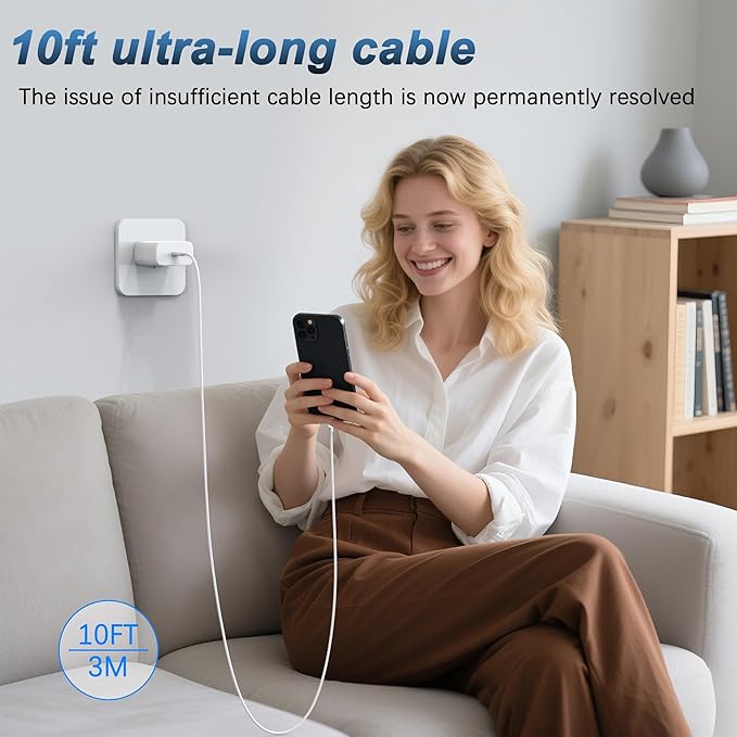 45W USB C Fast Charger Compatible with iPhone 16/16 Pro/16 Pro Max/16 Plus/15/15 Pro Max/15 Pro/15 Plus,45W USB C Charger Block 2PACK with 10FT Long Type C Charging Cord Cable