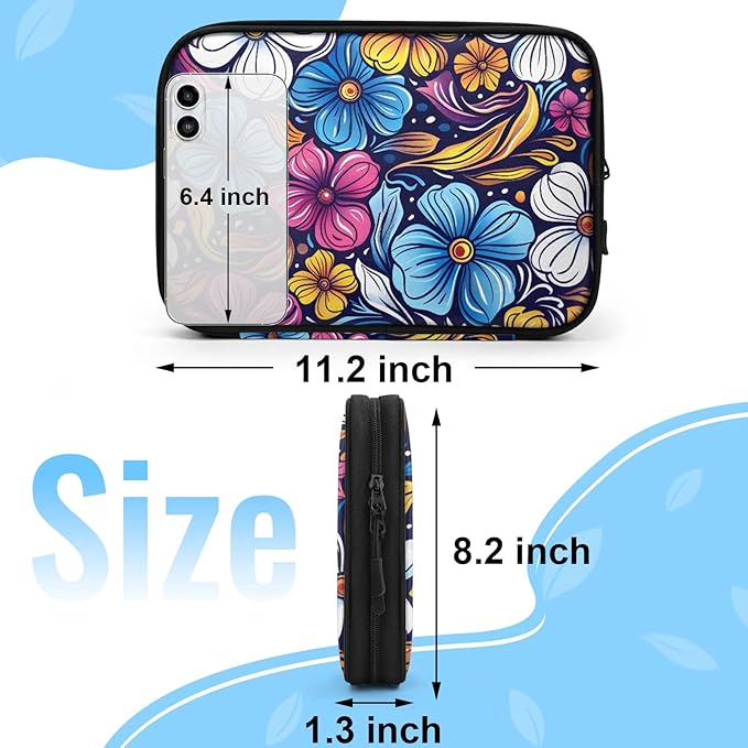 Colorful Flowers Electronics Travel Organizer Case, Tech Accessories Cable Storage Bag for Cords, Charger, Phone, Hard Drive