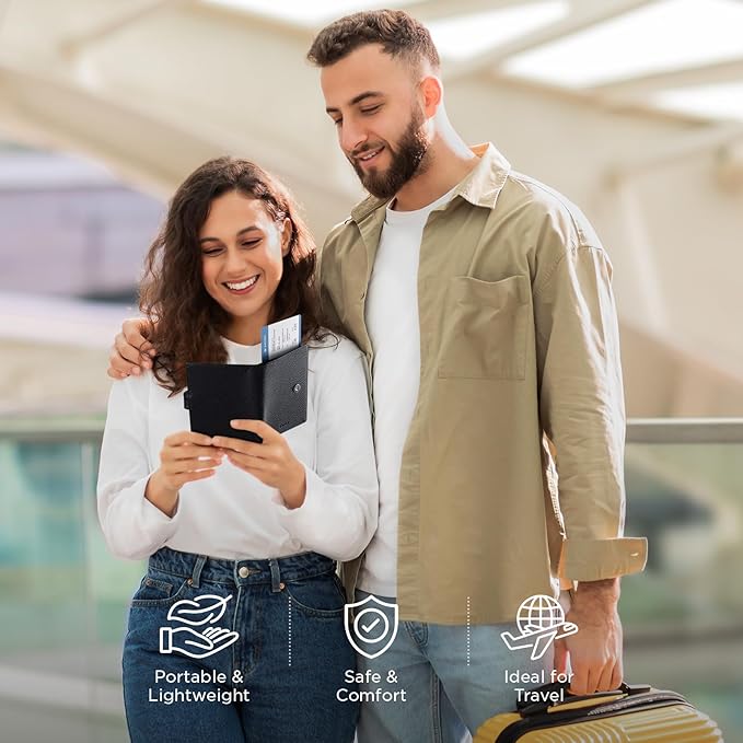 VULKIT Leather Passport Travel Wallet for 2 Passports Slim Double Passport Holder RFID Blocking with ID Window for Women or Men