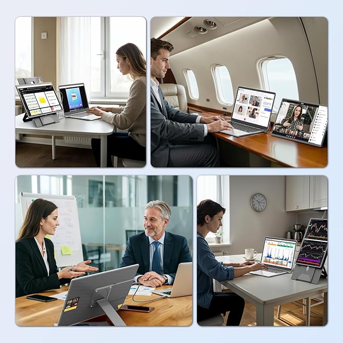 domyfan 16.1'' Laptop Screen Extender, 360° Rotating Detachable Stand/VESA Support, FHD 1200P IPS Portable Monitor, Plug & Play with HDMI/USB-A/Type-C, Compatible Win/Mac/Android