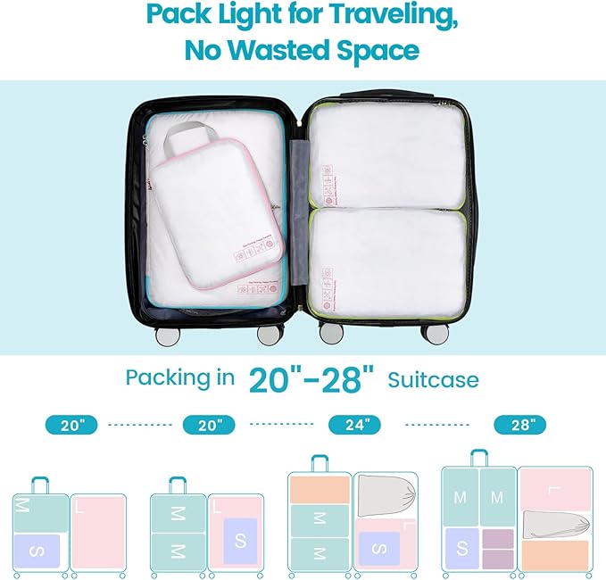 Cambond Compression Packing Cubes for Travel Women - Travel Bags Luggage Organizers Travel Essentials Compression Cubes for Travel Carry on Suitcases Organizer