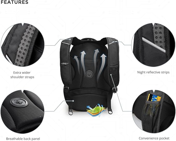 Swissdigital Design Travel Backpack for Men with Finder, TSA Friendly USB Charging RFID Protection Business Backpack Fits 15.6" Laptops Black