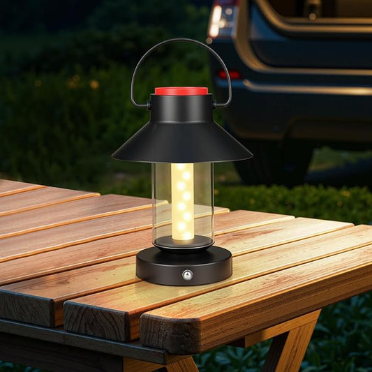 LED Cordless Table Lamp, Portable Metal Rechargeable Outdoor Table Lamp, Touch Dimming Lamp Battery Powered Small Desk Lamp Decor for Patio, Bar, Coffee Shop,Camping Lantern - Black