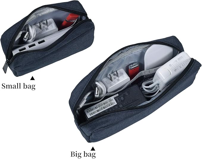 dealcase Travel Electronics Cable Organizer Bag Accessories Bag,Canvas Waterproof Universal Electronics/Accessories Multifunction Carrying Case Gadgets Bag Pouch 2 pieces,Navy Blue(Small+Big)
