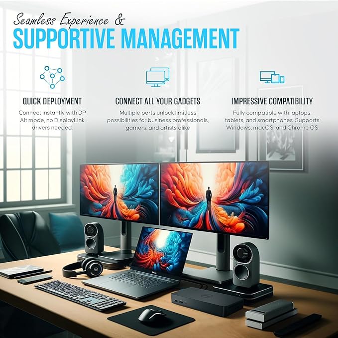 WD22TB4 Dell Thunderbolt 4 Dock 40Gbps USB-C/USB A - Dell Docking Station Dual Monitor with 180W, HDMI & DisplayPort Cable - Supports 4K Displays & Upto 3 Monitors (Renewed)